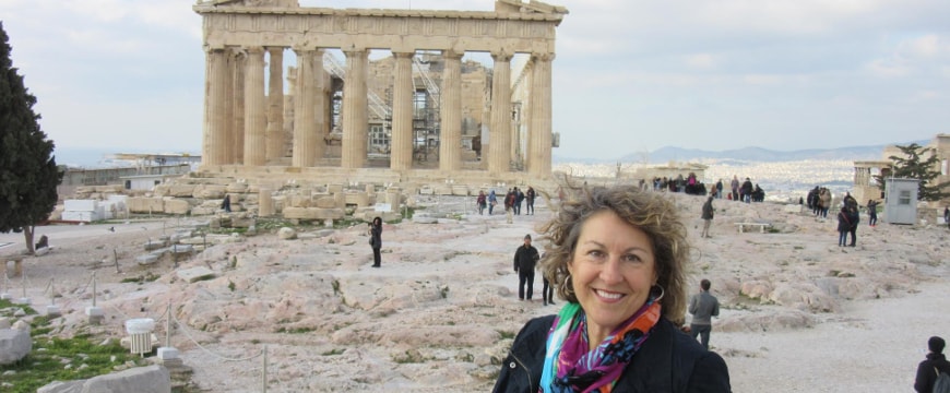 Alexandra Devarenne in front of the Acropolis in Athens