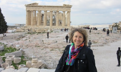 Alexandra Devarenne in front of the Acropolis in Athens