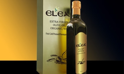 Elea olive oil bottle and box