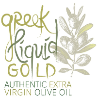 Greek Liquid Gold: Authentic Extra Virgin Olive Oil logo with olive branch
