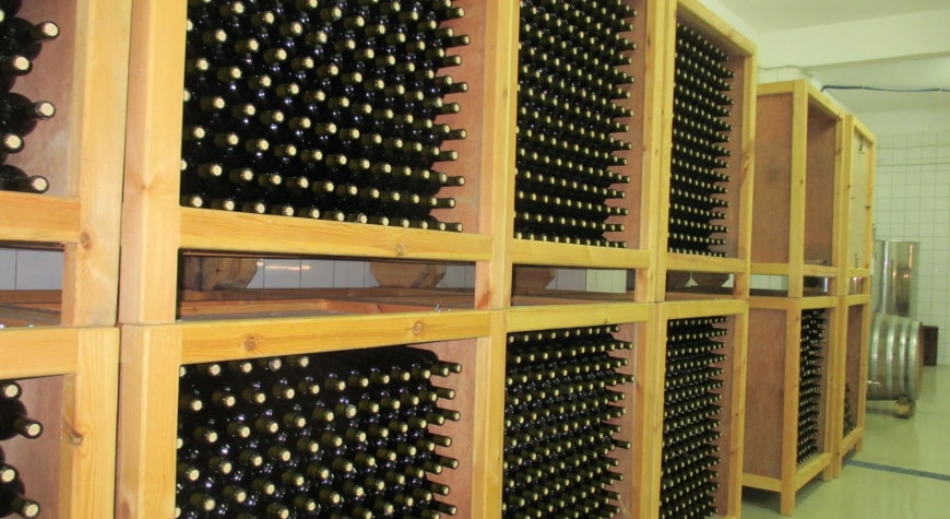 racks of bottles in Anoskeli winery
