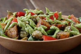 roasted vegetable salad with avocado dressing