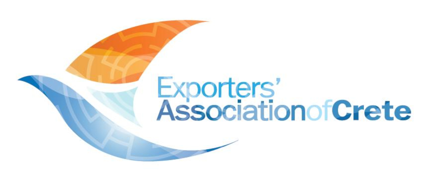 the Exporters' Association of Crete logo and name, with a stylized blue and orange bird design embracing the blue lettering