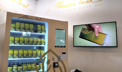 Ahaean Land olive oil vending machine at the Food Expo