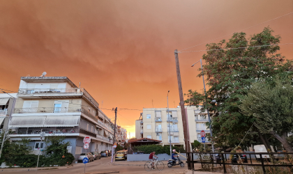 a fiery cloud above the city of Alexandroupoli