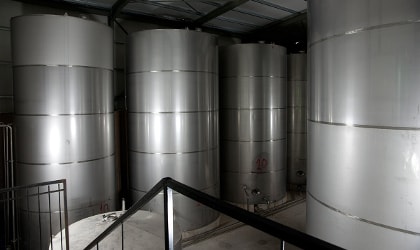 Giant olive oil tanks in Anoskeli's warehouse