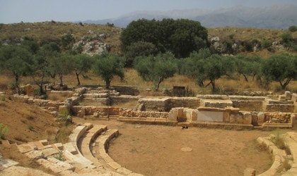 Olive trees behind the amphitheater at Ancient Aptera in Crete