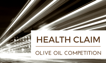 Health Claim Olive Oil Competition sign with streaks of light behind words