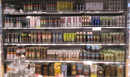bottles of olive oil on shelves in the Athens airport